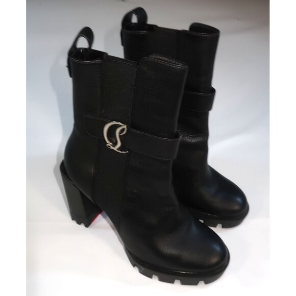 Christian Louboutin CL Chelsea Lug 100 Black Leather Ankle Boots Size 36 US 5 6 - Picture 2 of 15